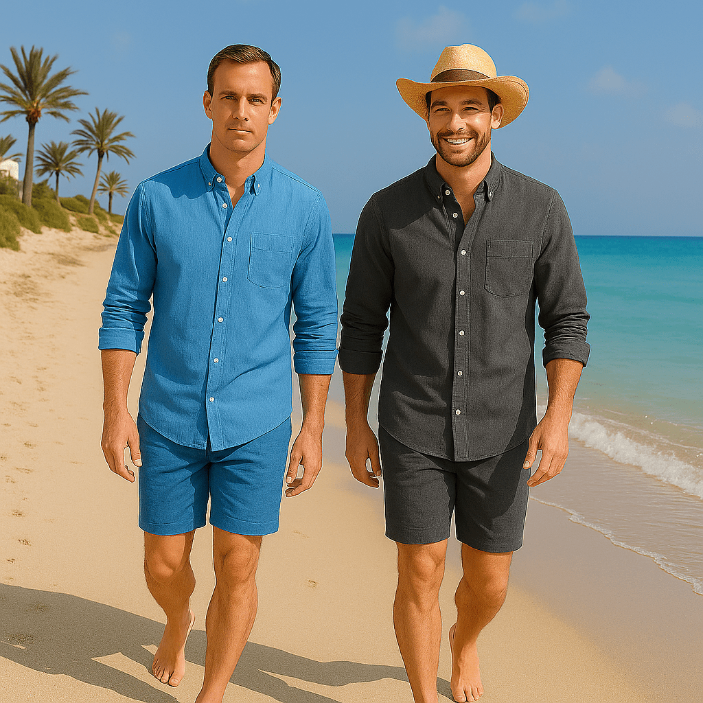 [BUY 1 GET 1 FREE] Santorini Premium Men’s Linen Shirts + FREE Exclusive Watch Gift - Kolazi