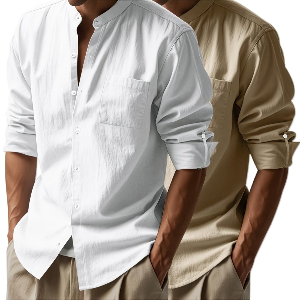 [BUY 1 GET 1 FREE] Santorini Premium Men’s Linen Shirts + FREE Exclusive Watch Gift - Kolazi