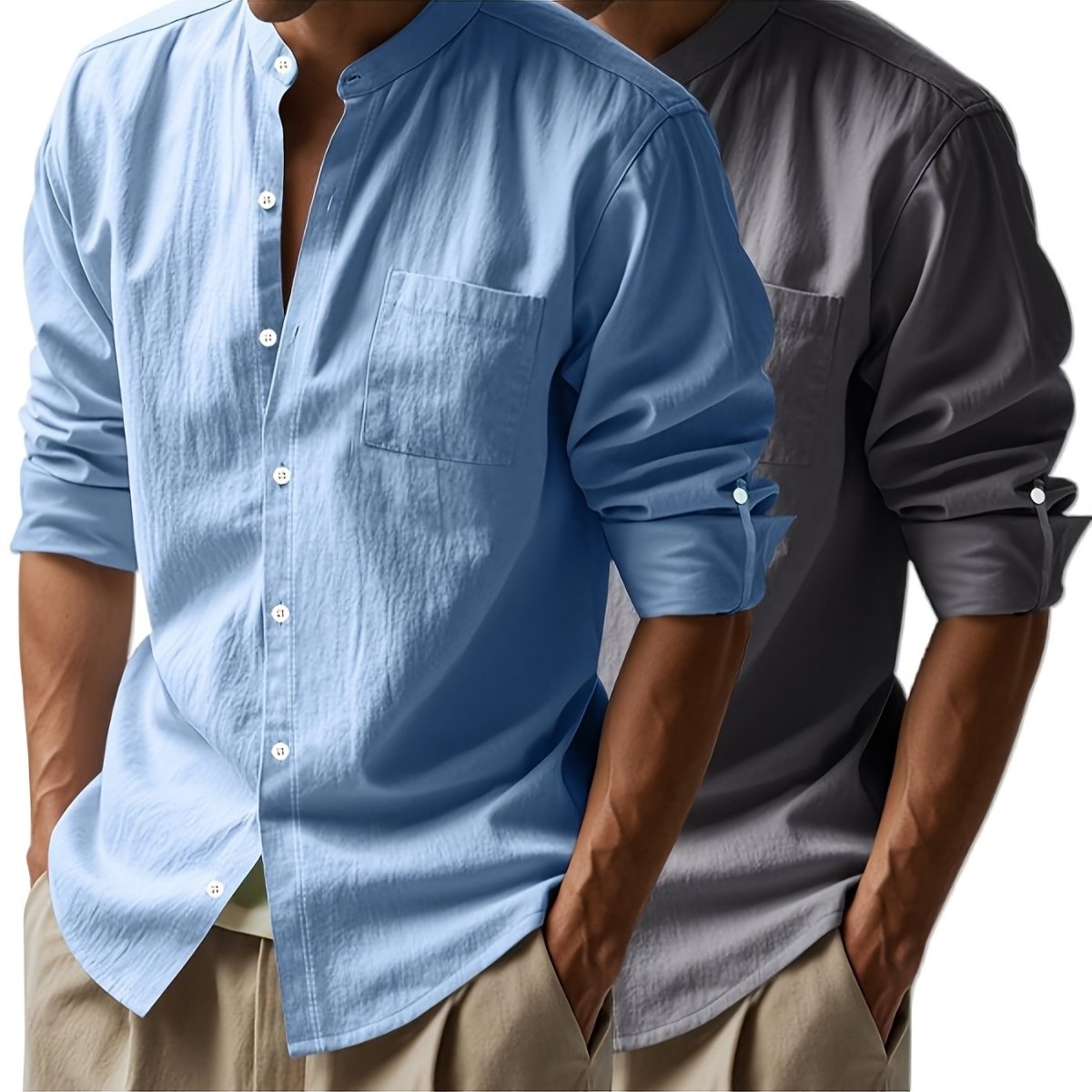 [BUY 1 GET 1 FREE] Santorini Premium Men’s Linen Shirts + FREE Exclusive Watch Gift - Kolazi