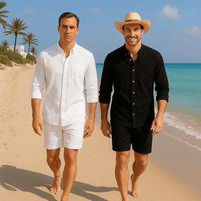 [BUY 1 GET 1 FREE] Santorini Premium Men’s Linen Shirts + FREE Exclusive Watch Gift - Kolazi