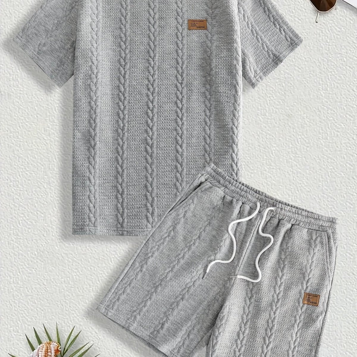 Camiseta de manga curta e shorts com cordão - Marrom, Conjunto de verão - Kolazi